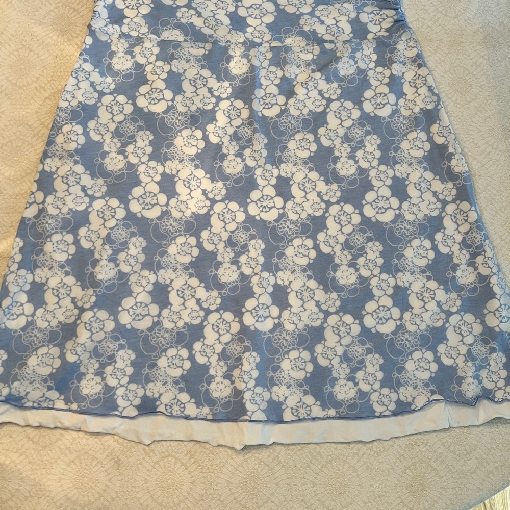Blue and Cream Floral Reversible A-Line Skirt XL